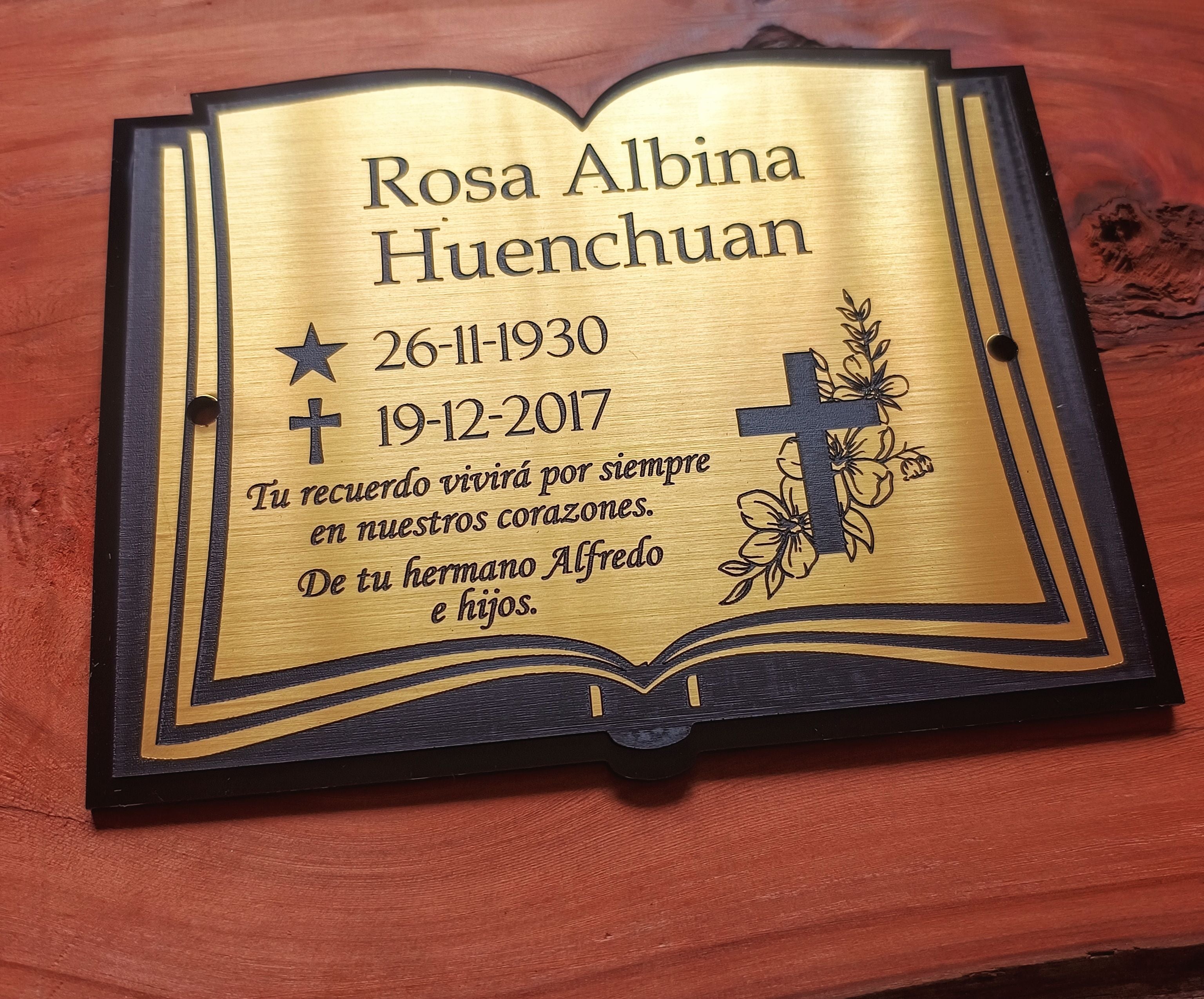 Placa funeraria o recordatoria personalizada en acrílico  para cementerio varios tamaños