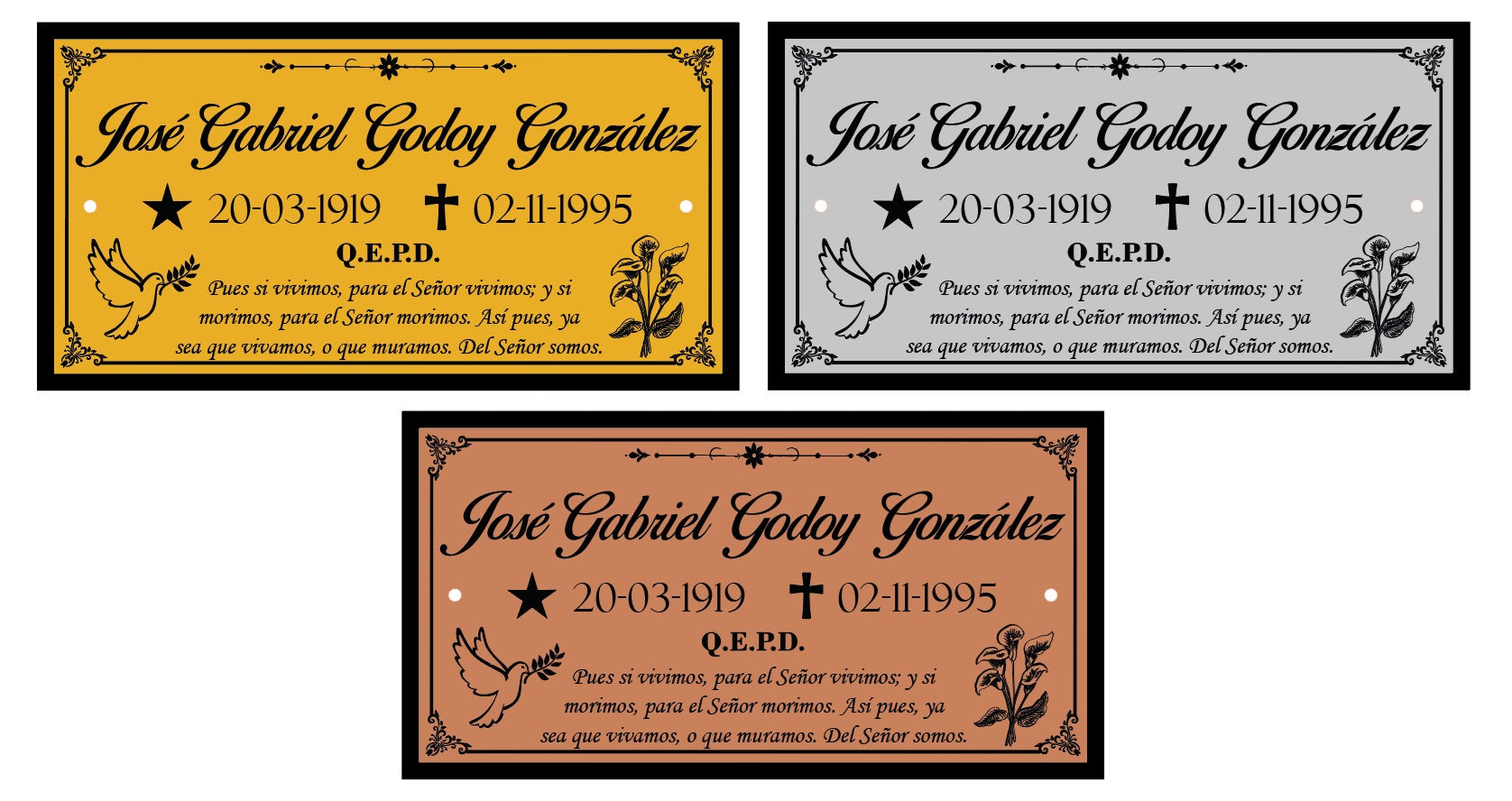 Placa funeraria o recordatoria personalizada en acrílico  para cementerio varios tamaños