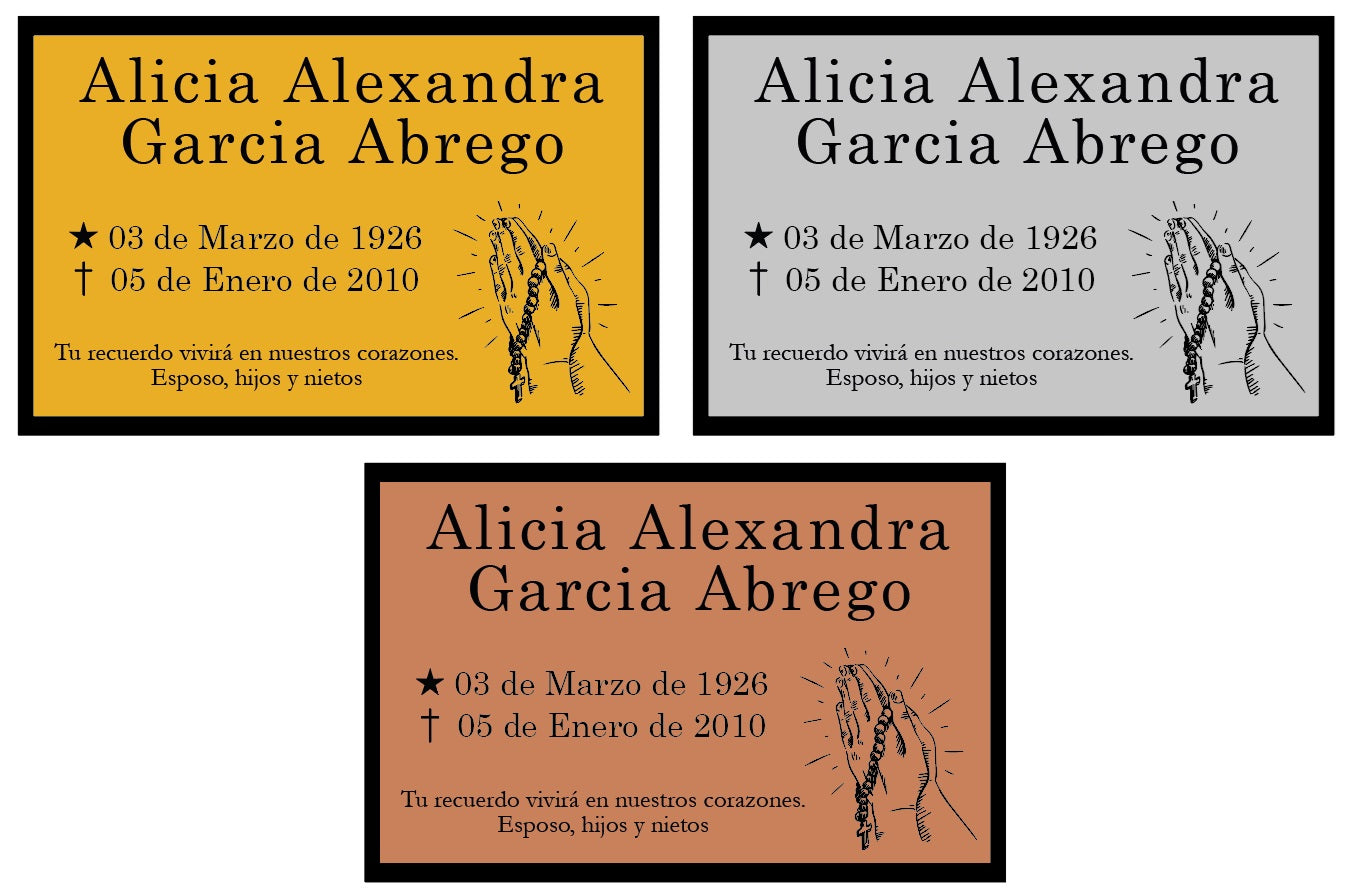 Placa funeraria o recordatoria personalizada en acrílico  para cementerio varios tamaños