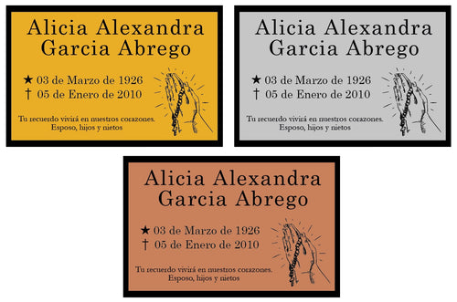 Placa funeraria o recordatoria personalizada en acrílico  para cementerio varios tamaños